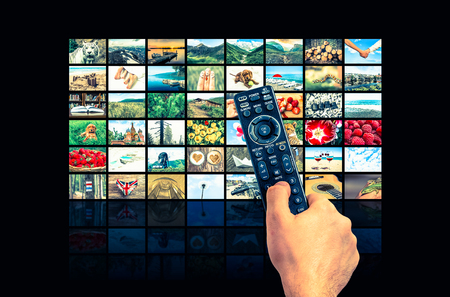 Big multimedia broadcast video wall with remote control - broadcasting and multimedia conceptの写真素材