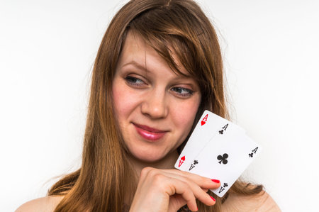 Sexy woman with poker cards - casino gambling concept