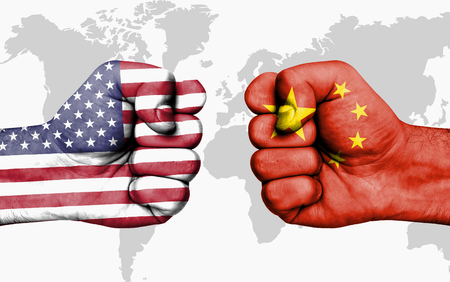 Conflict between USA and China, male fists - governments conflict conceptの写真素材