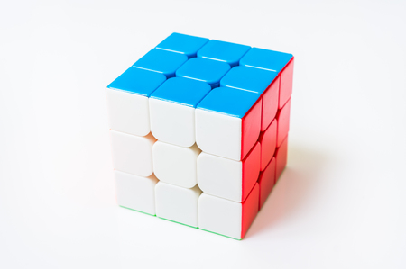 4 OCTOBER 2017 PRAGUE, CZECH REPUBLIC: Rubik's cube isolated on whiteのeditorial素材