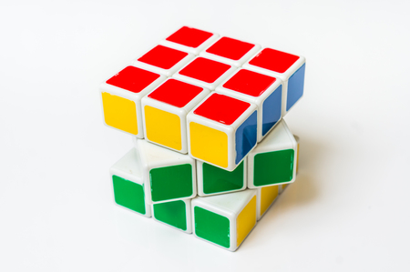 4 OCTOBER 2017 PRAGUE, CZECH REPUBLIC: Rubik's cube isolated on whiteのeditorial素材