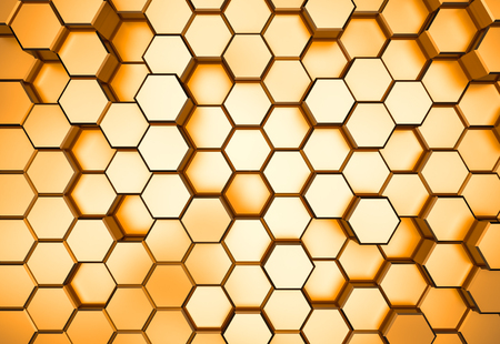 Golden hexagon pattern - honeycomb concept. 3D Renderingの写真素材