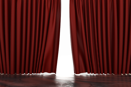 Open red curtains in theatre. 3D rendered illustration.の写真素材