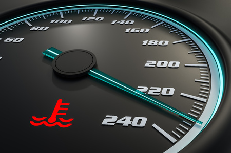 Engine temperature warning light on car dashboard. 3D rendered illustration.の写真素材