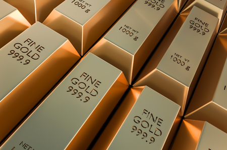 Gold bars or ingot - financial success and investment concept. 3D rendered illustration.の写真素材