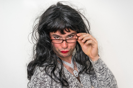 Sexy man dressed as woman - transsexual and bisexual conceptの写真素材