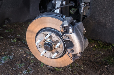 Automobile braking system and brake disk with support - car without wheelの写真素材