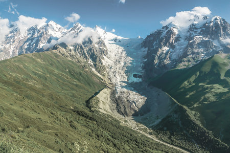 Beautiful snow mountains and glacier in Georgia (Svaneti)