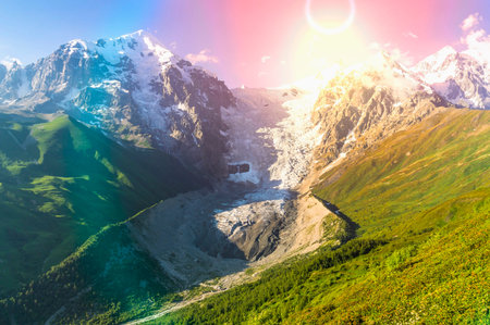 Beautiful snow mountains and glacier in Georgia (Svaneti)