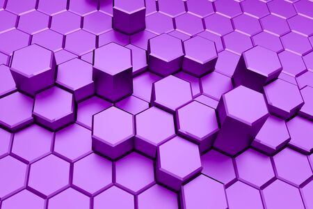 Purple hexagon pattern - honeycomb concept. 3D Rendering.の写真素材