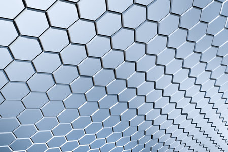 Silver hexagon pattern - honeycomb concept. 3D Rendering.