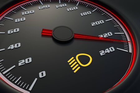 Low beam light on car dashboard. 3D rendered illustration.の写真素材