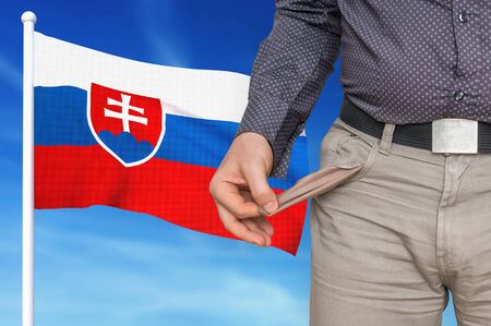 Financial crisis in Slovakia - recession. Man with empty pockets. 3D rendered illustration.の写真素材