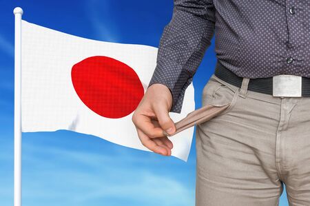 Financial crisis in Japan - recession. Man with empty pockets. 3D rendered illustration.の写真素材