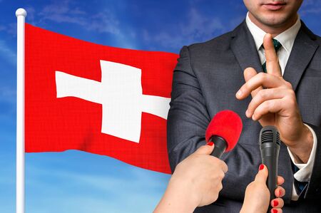 Press conference in Switzerland. Candidate give interview to media. 3D rendered illustration.の写真素材