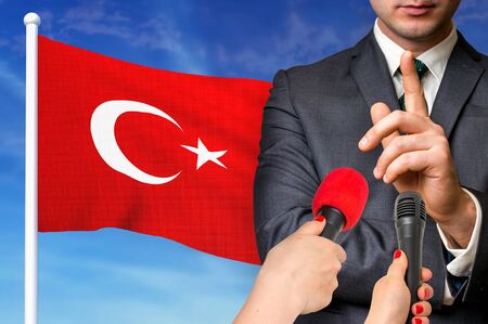 Press conference in Turkey. Candidate give interview to media. 3D rendered illustration.の写真素材