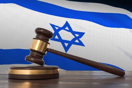 Justice in Israel. Wooden gavel in lawyer office. 3D rendered illustration.の写真素材