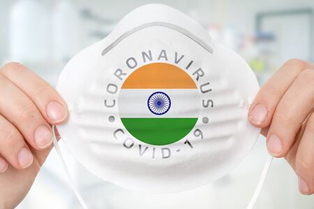 Respirator mask with flag of India - Coronavirus COVID-19 epidemic conceptの写真素材