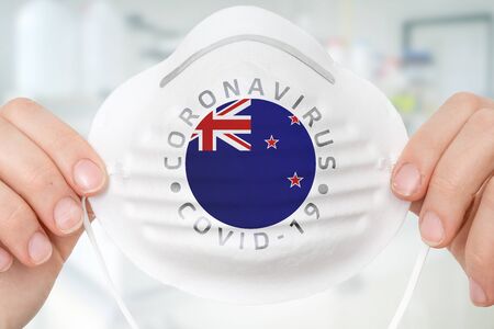 Respirator mask with flag of New Zealand - Coronavirus COVID-19 epidemic conceptの写真素材