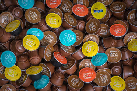 SLANY, CZECH REPUBLIC - APRIL 22, 2020: Nescafe Dolce Gusto capsules backgroundのeditorial素材