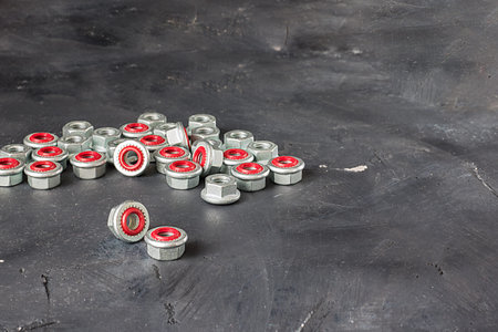 Many metal grey and red inside seal locks for hermetization of carving for liquid and gas fluid on...