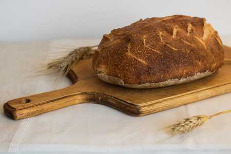 oval home made loaf of bread. Food concept.の写真素材