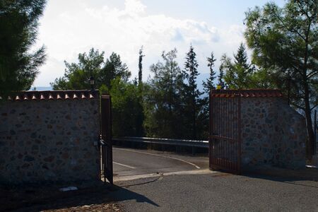Entrance to the Stavrovouni Monastery, Greek Orthodox monastery which stands on the top of the mountain, Cyprus. Horizontalの写真素材