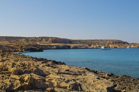 Beautiful landscape near of Cavo Greco in Ayia Napa, Cyprus island, Mediterranean Sea. Amazing blue green sea and sunny day. Horizontalの写真素材