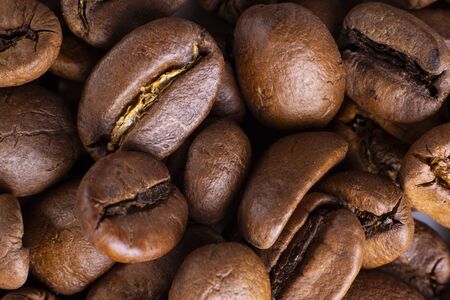 Coffee Beans Background. Close Up. Selective focus. Horizontal Macroの写真素材