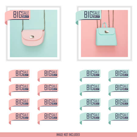 big sale discount label flat design collection set in blue and pink pastel color for your social media promotion, social mediaのイラスト素材