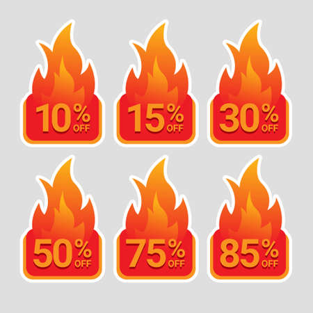 hot sale sticker label discount collection with fire illustration best for boost your product promotion salesのイラスト素材