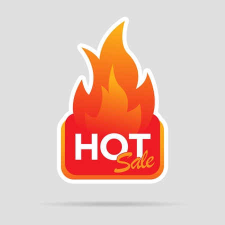 hot sale flaming label sticker in flat vector design best for boost your product promotion salesのイラスト素材