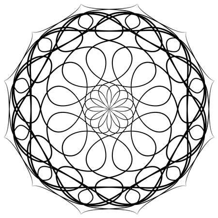 Mandala ornament art is simple. Black and White Round Ethnic Patterns in Moroccan, Indian, Islamic, Chinese Post, Nepali or Arabic Style. Decor.のイラスト素材
