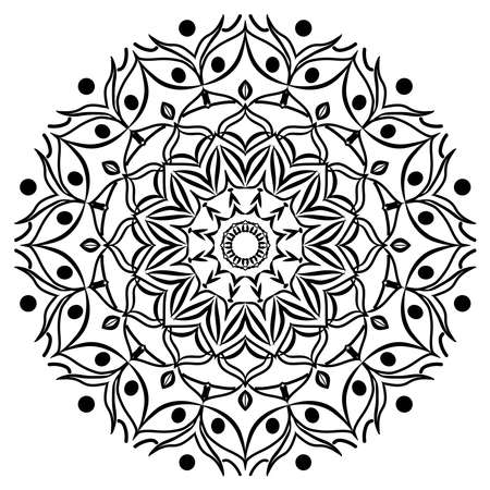 Mandala ornament art is simple. Black and White Round Ethnic Patterns in Moroccan, Indian, Islamic, Chinese Post, Nepali or Arabic Style. Decor.のイラスト素材