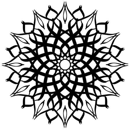Mandala ornament art is simple. Black and White Round Ethnic Patterns in Moroccan, Indian, Islamic, Chinese Post, Nepali or Arabic Style. Decor.のイラスト素材