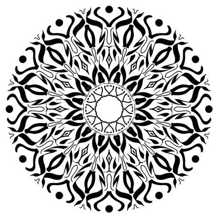 Mandala ornament art is simple. Black and White Round Ethnic Patterns in Moroccan, Indian, Islamic, Chinese Post, Nepali or Arabic Style. Decor.のイラスト素材