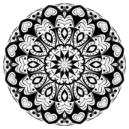 Geometric mandalas. Coloring book page. Zigzag ornament. Round element for design. Decorative ornament. Sketch for tattoo. Ethnic Fractal Mandala. Graphic element.のイラスト素材