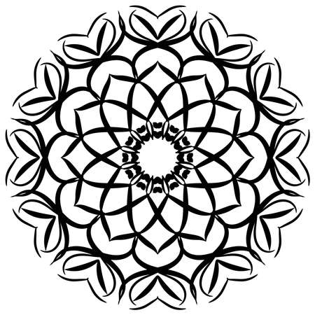 Mandala ornament art is simple. Black and White Round Ethnic Patterns in Moroccan, Indian, Islamic, Chinese Post, Nepali or Arabic Style. Decor.のイラスト素材