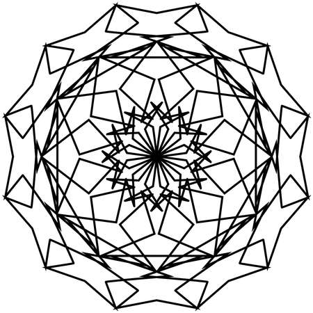 Mandala ornament art is simple. Black and White Round Ethnic Patterns in Moroccan, Indian, Islamic, Chinese Post, Nepali or Arabic Style. Decor.のイラスト素材