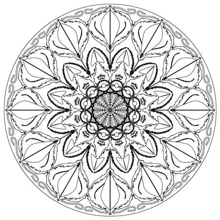 For coloring books. Mandala Outline. Black and White Round Ethnic Patterns in Moroccan, Indian, Islamic, Chinese Post, Nepali or Arabic Style. Decor.のイラスト素材