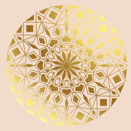 Round gradient mandala on white isolated background. Vector hobo mandala in green and pink colors. Mandala with floral patterns. Yoga templateのイラスト素材