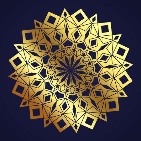 Decorative ornate round mandala. Vintage vector pattern. Golden stickers, flash temporary tattoo, mehndi and yoga design, boho, magic symbol. Gold over black.のイラスト素材