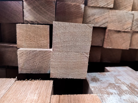 Aesthetic random rectangular wooden pile for backgroundの写真素材