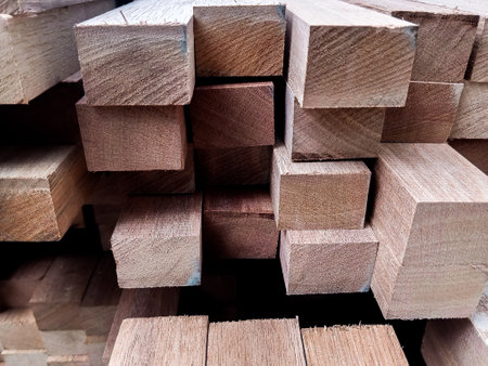 Aesthetic random rectangular wooden pile for backgroundの写真素材