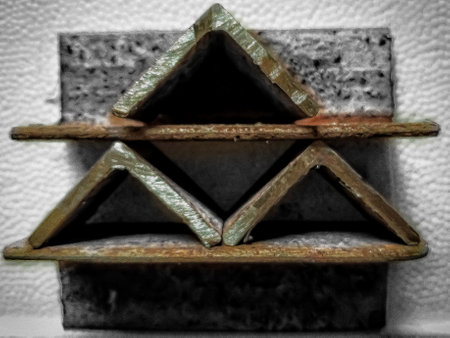 Angle iron arrangement triangle shape industrial back screen geometryの写真素材