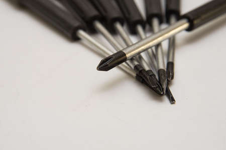 Black screwdriver isolated over the white background , set of several different foreshorteningsの写真素材