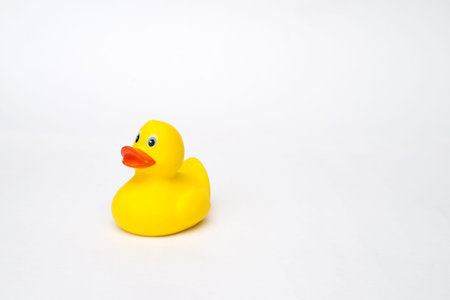 Yellow rubber duck isolated on white backgroundの写真素材