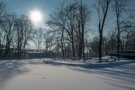 Winter landscape in the Roman Park, Neamt, Romaniaの写真素材
