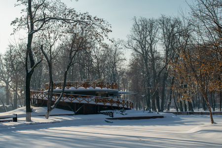 Winter landscape in the Roman Park, Neamt, Romaniaの写真素材