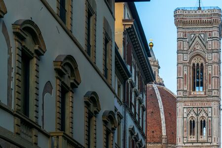 The tower of Cathedral of Santa Maria del Fiore in Florence, Tuscany, Italyの写真素材